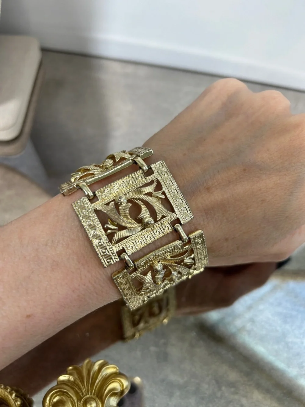 Vintage Gold-Tone Filigree Panel Bracelet - Women Accessories